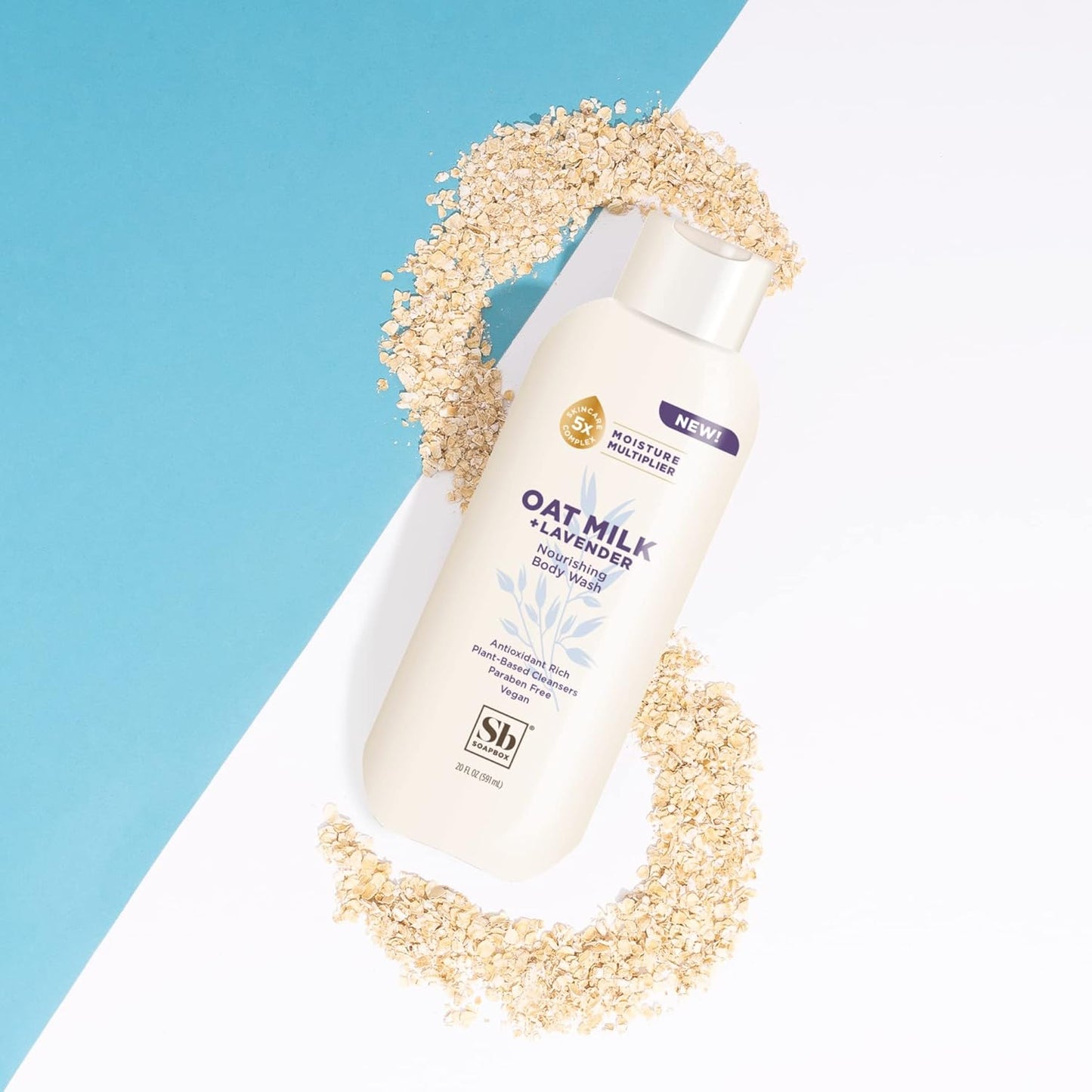 Soapbox Body Wash, Oat Milk + Lavender Body Wash, Vegan & Moisturizing, Calming with Shea Butter, 3