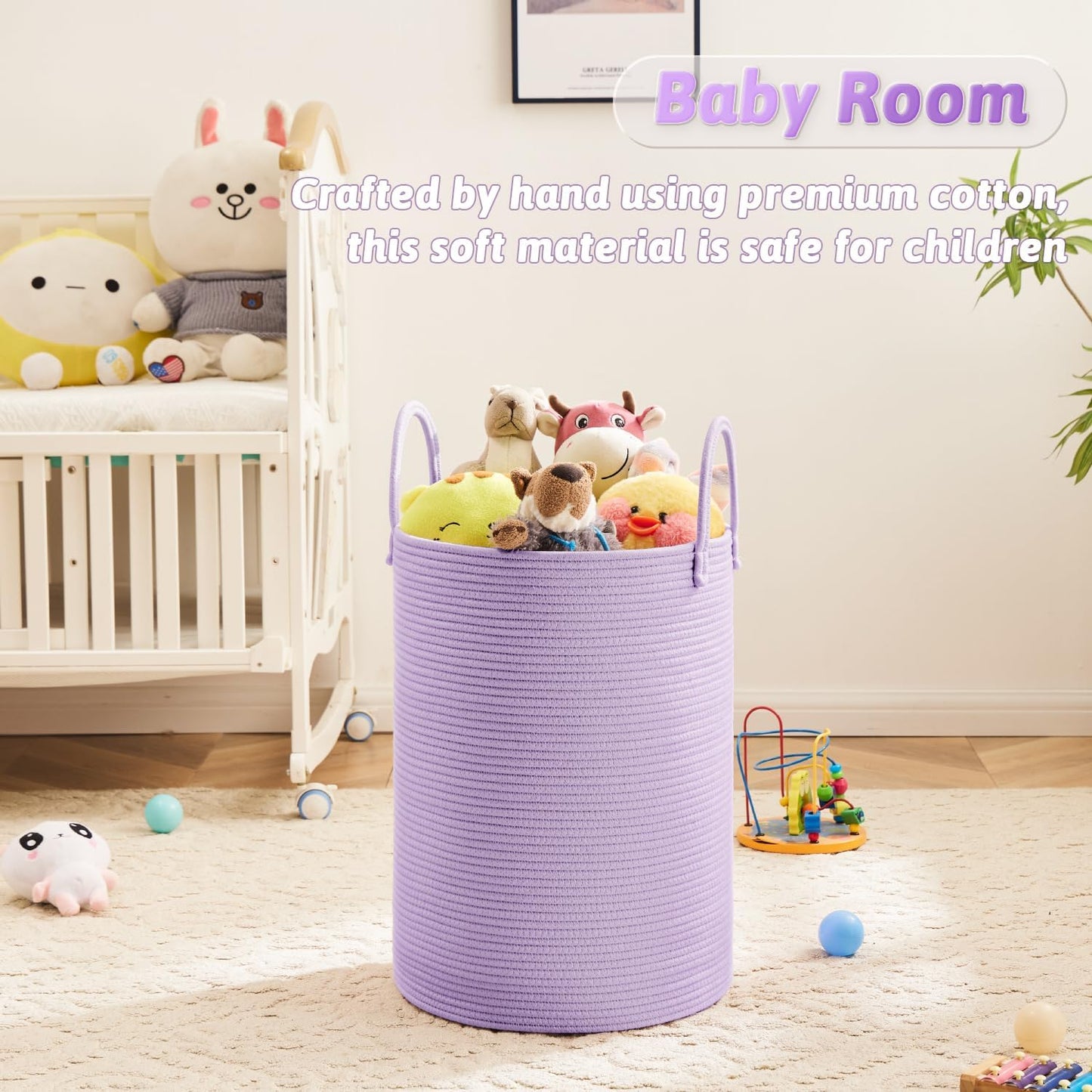 Laundry Basket,Woven Cotton Rope Laundry Hamper,40L for Decorative Storage of Dirty Clothes,Toys
