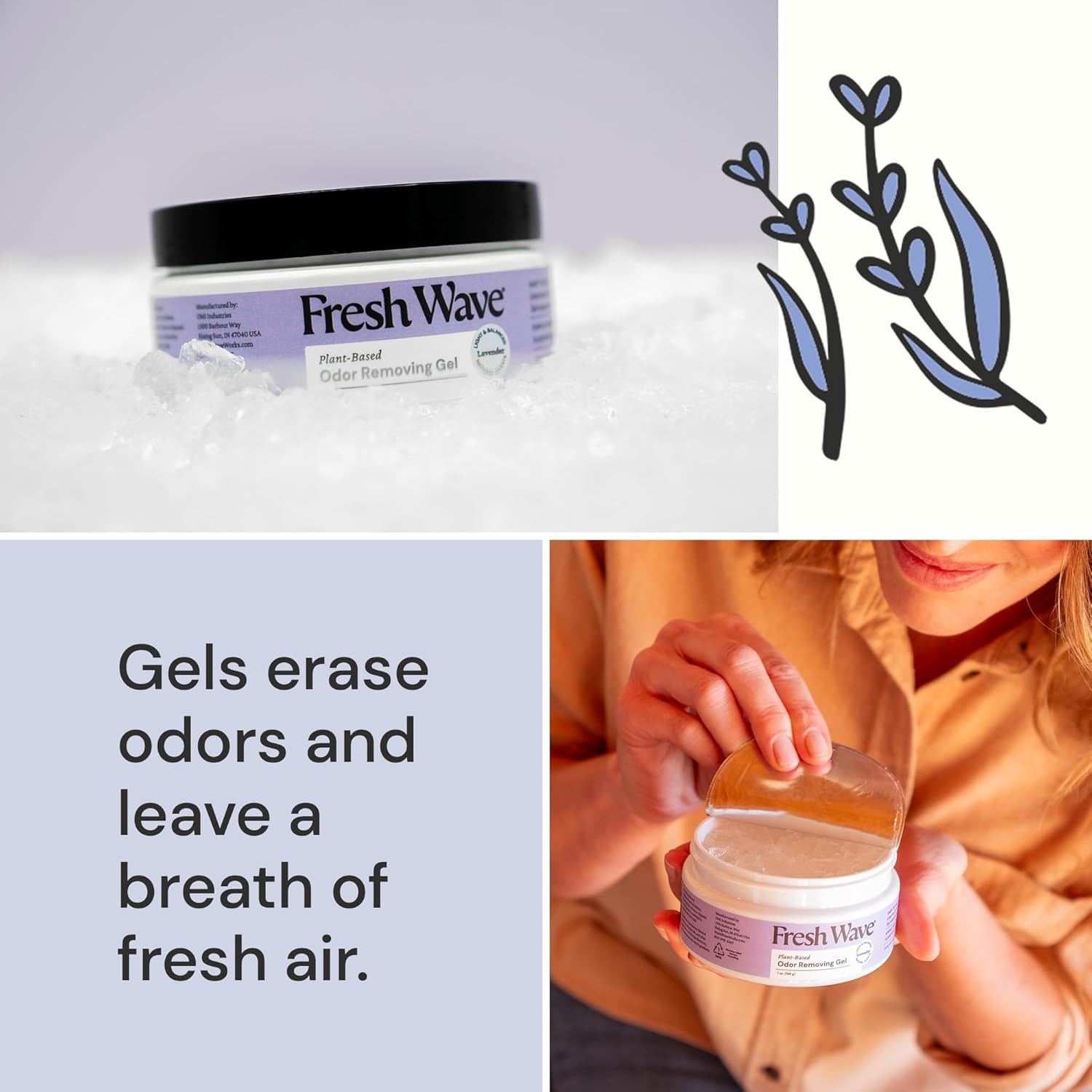 Fresh Wave Lavender Odor Removing Gel, 7 oz., Pack of 3 - Safer Odor Absorbers for Home, Natural