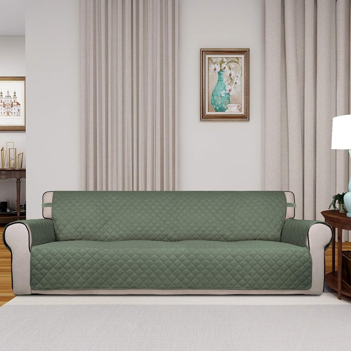 PureFit Reversible Quilted Sofa Cover, Water Resistant Slipcover Furniture Protector, Washable
