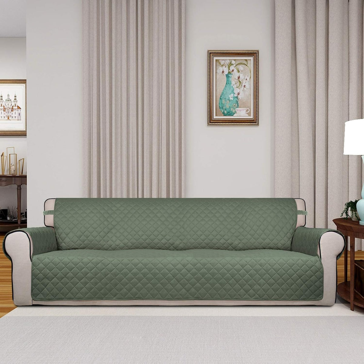 PureFit Reversible Quilted Sofa Cover, Water Resistant Slipcover Furniture Protector, Washable