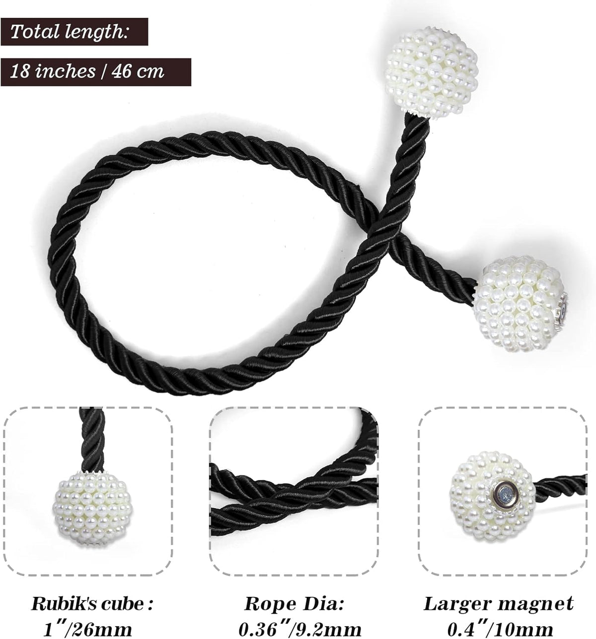 Hion Magnetic Curtain Tiebacks Black 6 Pack, Curtain Tiebacks Buckles Holdbacks Holders Hooks Clip