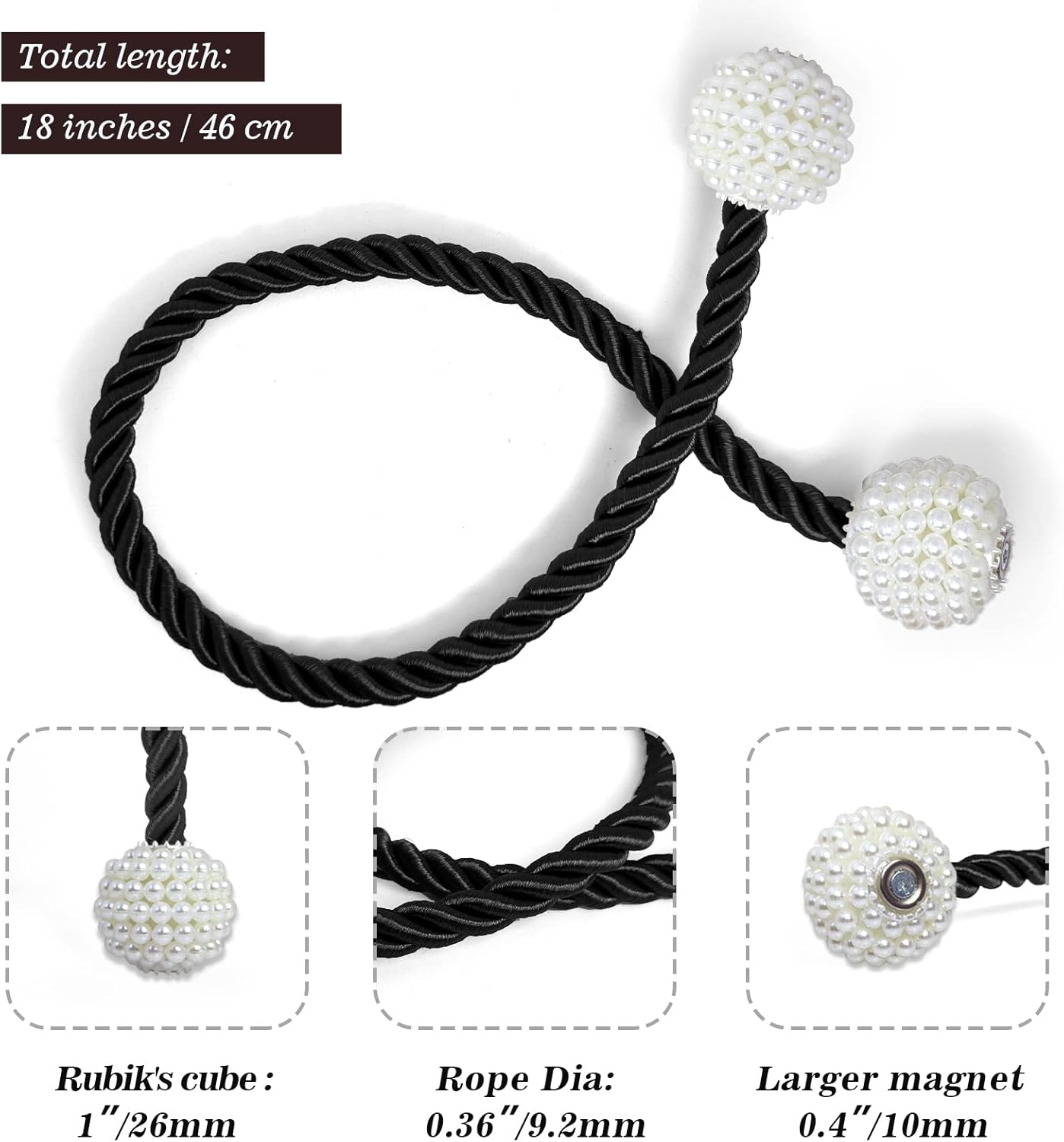 Hion Magnetic Curtain Tiebacks Black 2pcs, Curtain Tiebacks Buckles Holdbacks Holders Hooks Clip