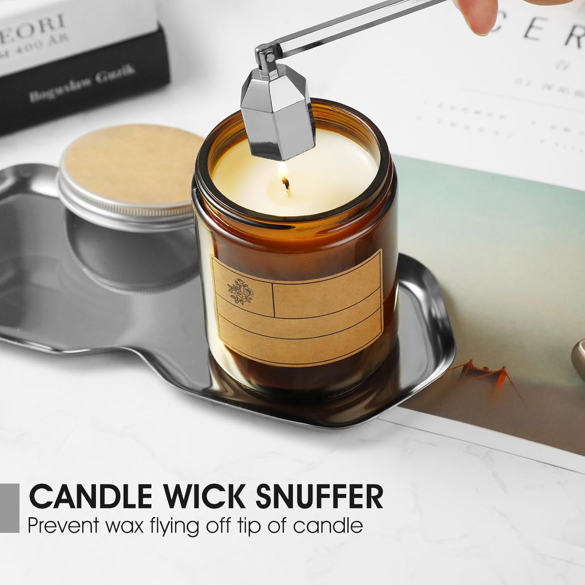 PATOISE 4 in 1 Candle Accessory Set, Wick Trimmer, Candle Snuffer, Wick Scoop, Storage Tray
