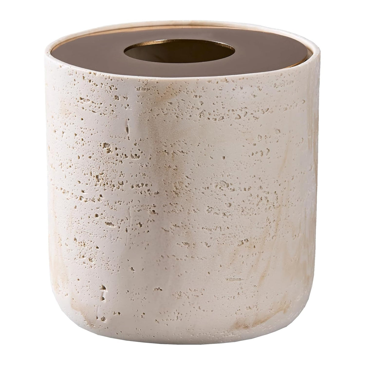 Natural Travertine Textures Mini Trash Can with Rose Gold Stainless Steel Lid, Mini Countertop