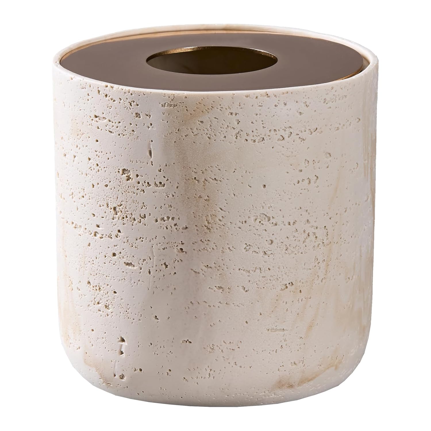 Natural Travertine Textures Mini Trash Can with Rose Gold Stainless Steel Lid, Mini Countertop