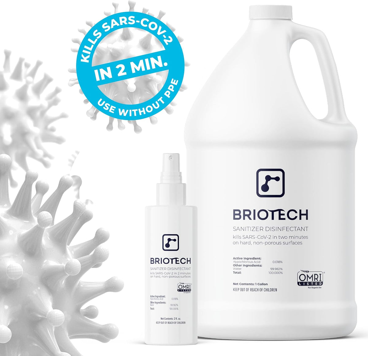 BRIOTECH Sanitizer Disinfectant Hypochlorous Spray, Kill 99.99% of Viruses & Bacteria, Control