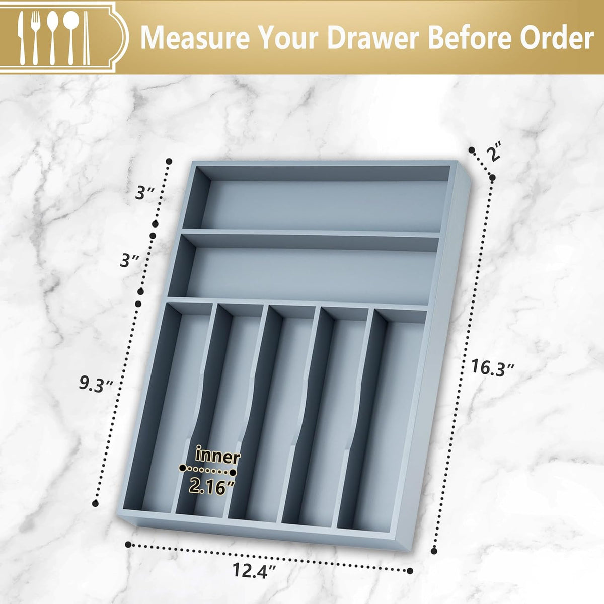 Silverware Organizer, 12.5 Inch Utensil Organizer Kitchen Drawer Organizer Bamboo Silverware Holder