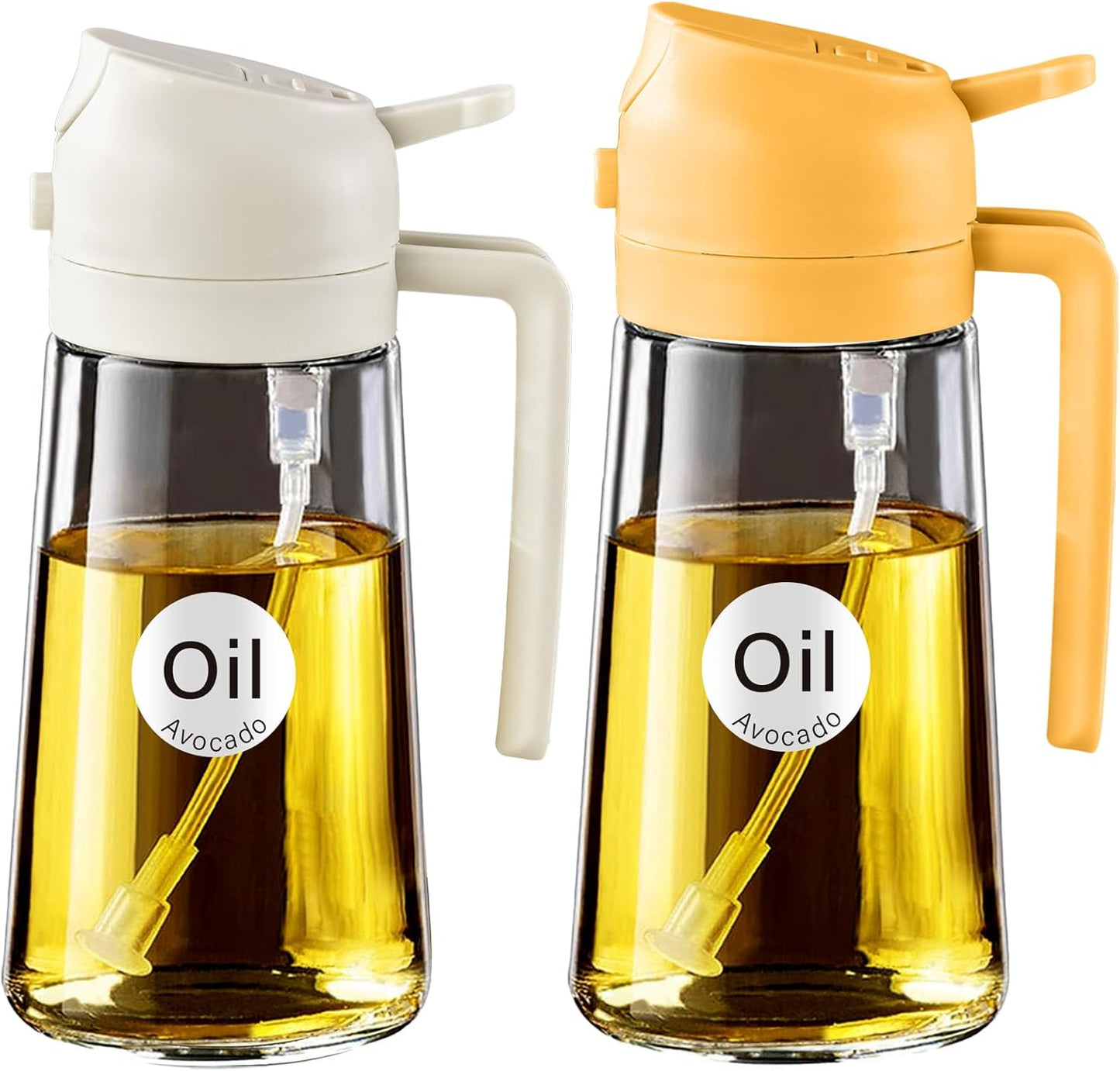YARRAMATE 2Pcs 16oz/470ml 2 in 1 Oil Sprayer for Cooking with Stickers, Food-grade Glass Oil Spray