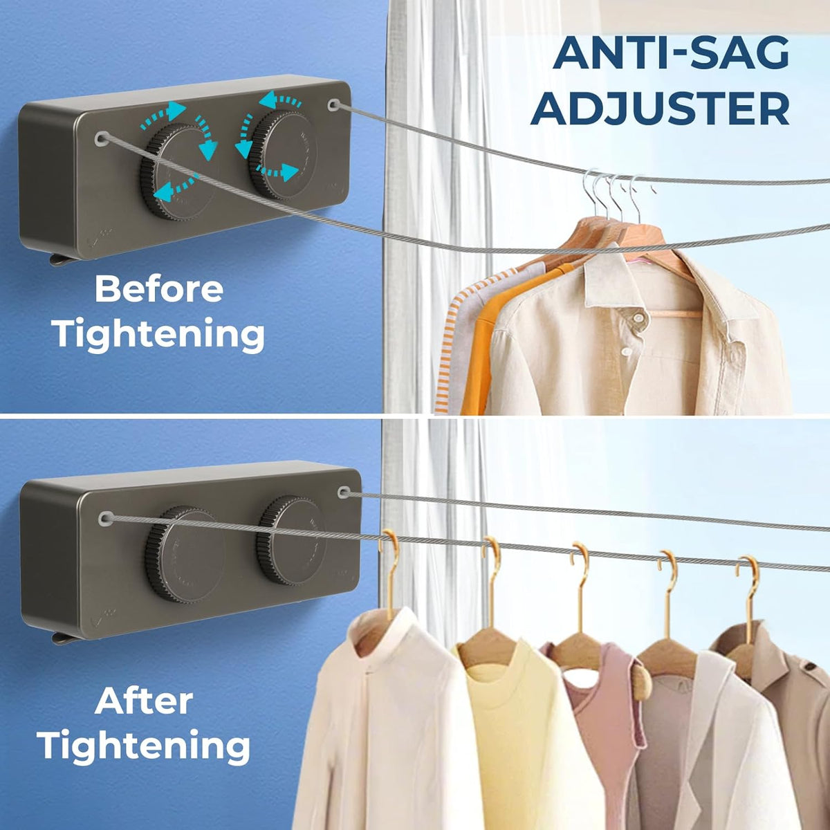 Retractable Clothesline Indoor Outside Heavy-Duty, Upgrade 304 Double Stainless Steel Shower Room