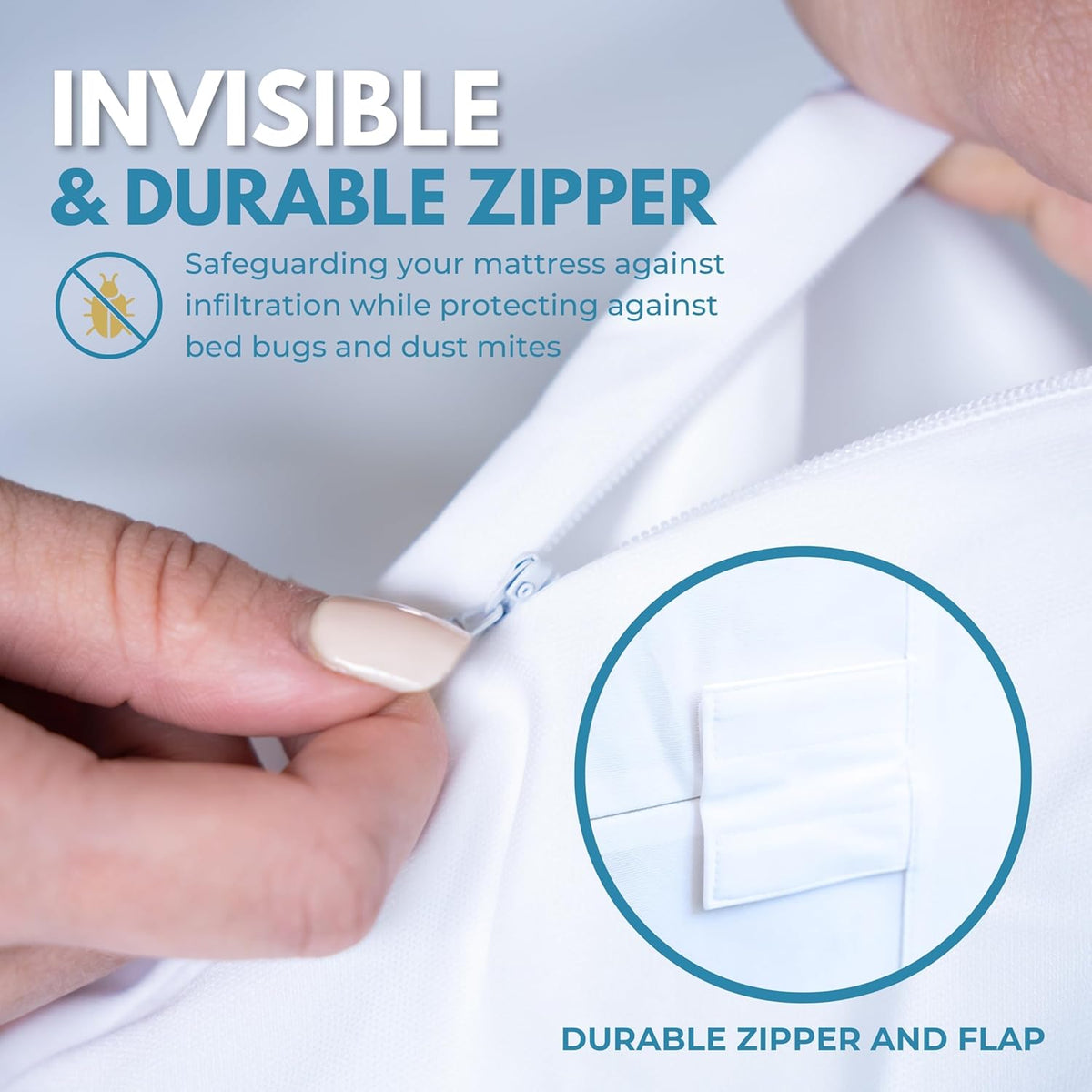 King Size 78x80” Premium Waterproof Zippered Mattress Encasement, 100% Cotton, Hypoallergenic, Six