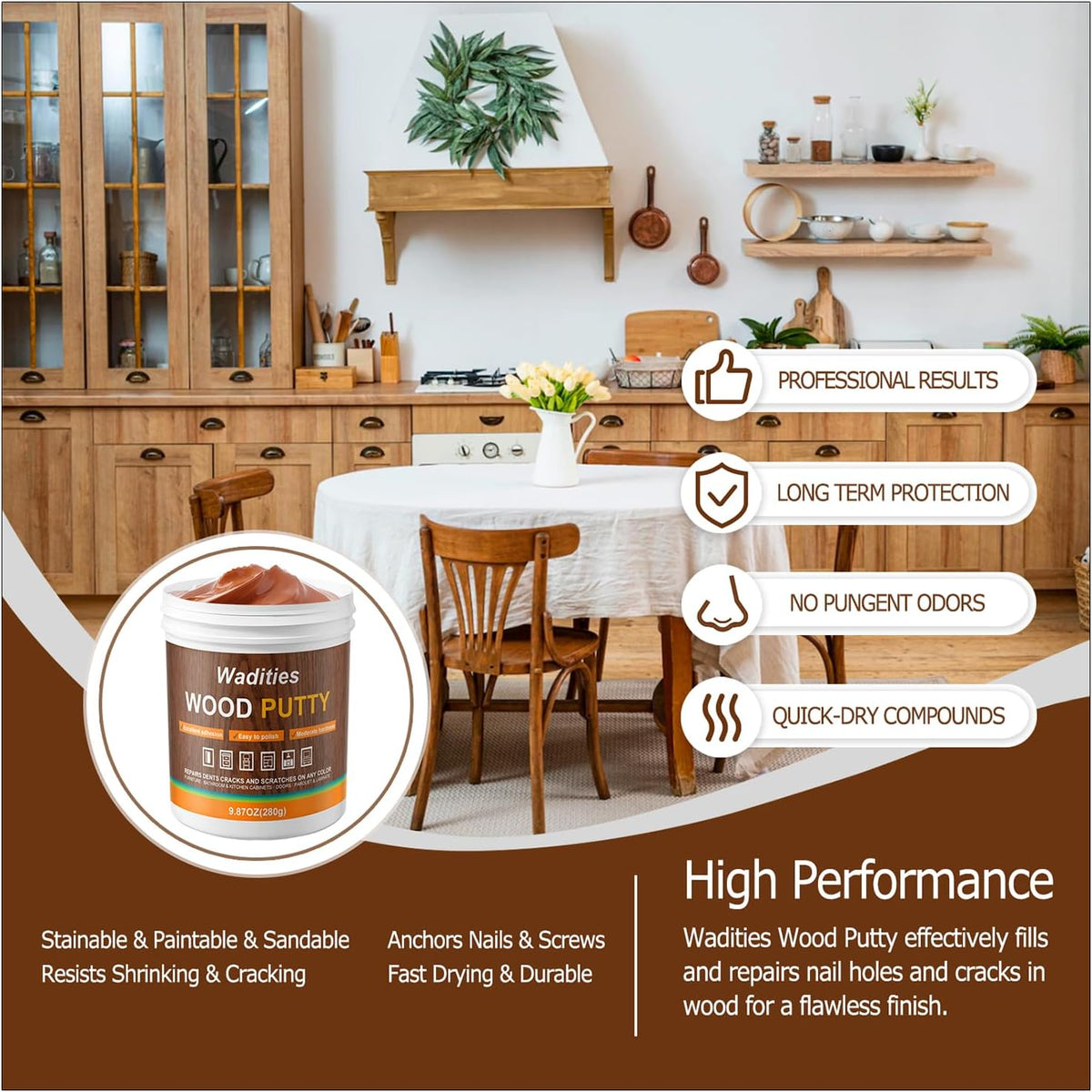 Walnut Wood Filler, Walnut Wood Putty, Paintable Stainable Wood Repair Putty, 9.87 Ounce Wood