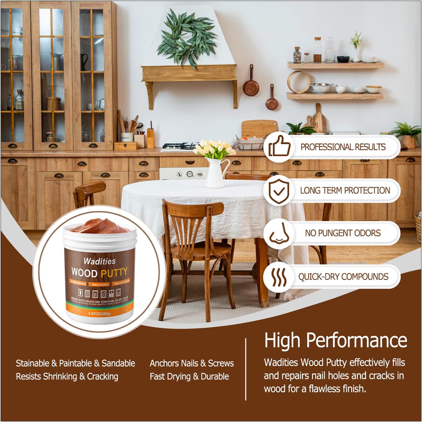 Walnut Wood Filler, Walnut Wood Putty, Paintable Stainable Wood Repair Putty, 9.87 Ounce Wood