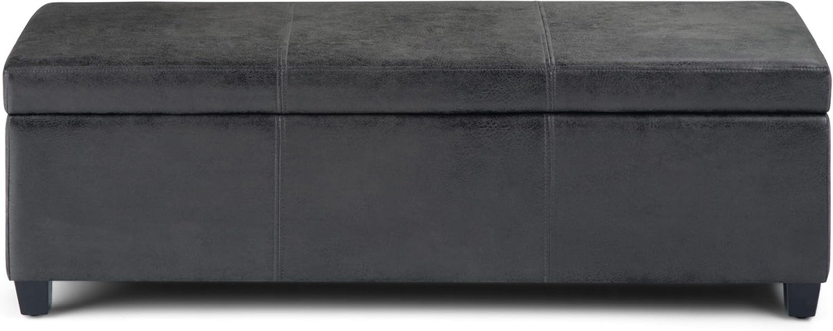 SIMPLIHOME Avalon 48 inch Wide Contemporary Rectangle Storage Ottoman Bench in Distressed Black