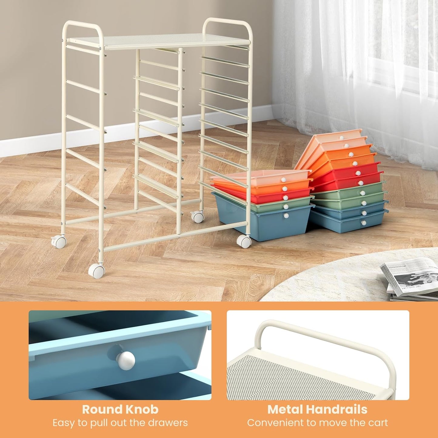 GOFLAME 15-Drawer Rolling Storage Cart, Multipurpose Movable Organizer, Utility Cart for Home