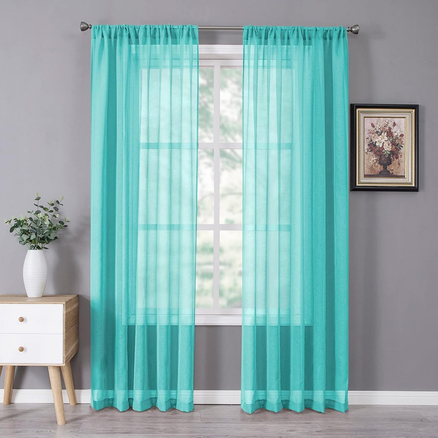 Tollpiz Sheer Curtains Linen Textured Bedroom Curtain Sheers Light Filtering Rod Pocket Voile