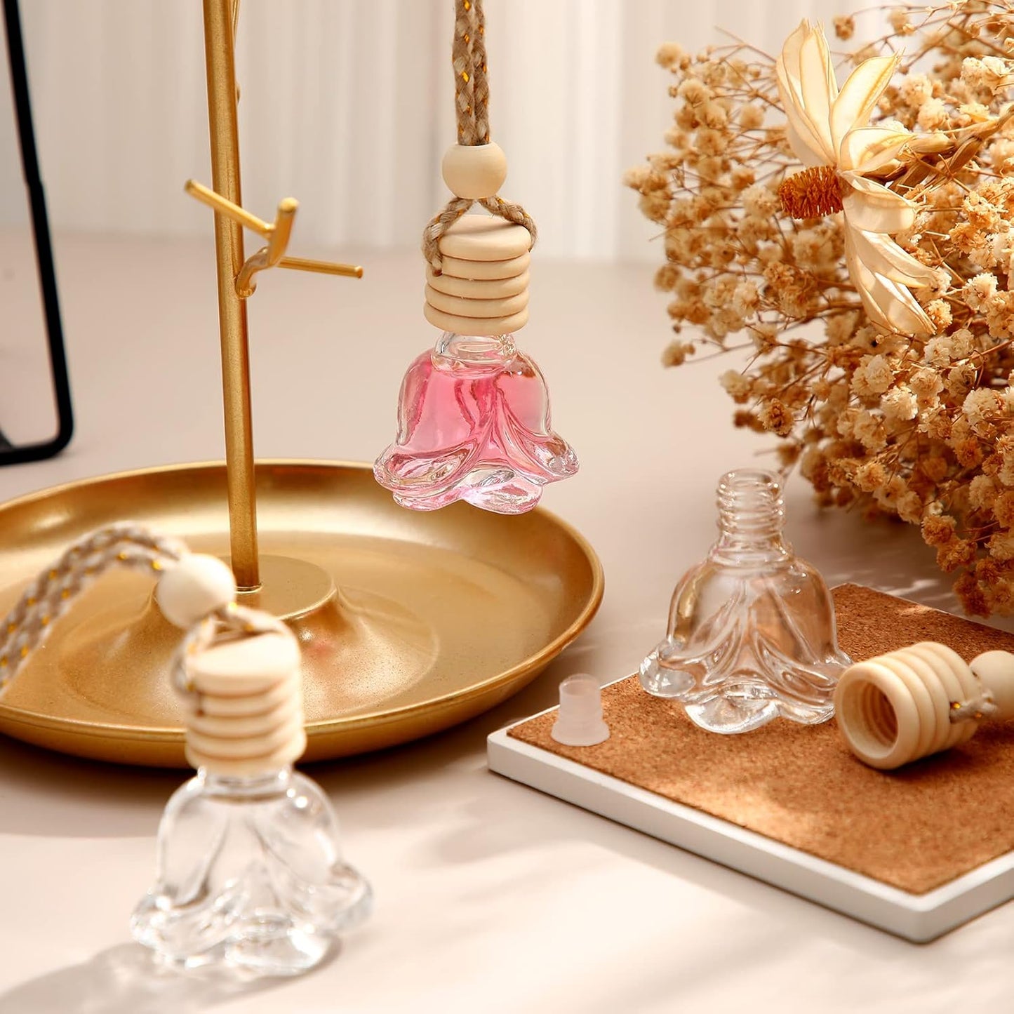 BBTO 50 Pcs Hanging Car Air Freshener Car Diffuser Bottles Empty Glass Perfume Bottle Freshener