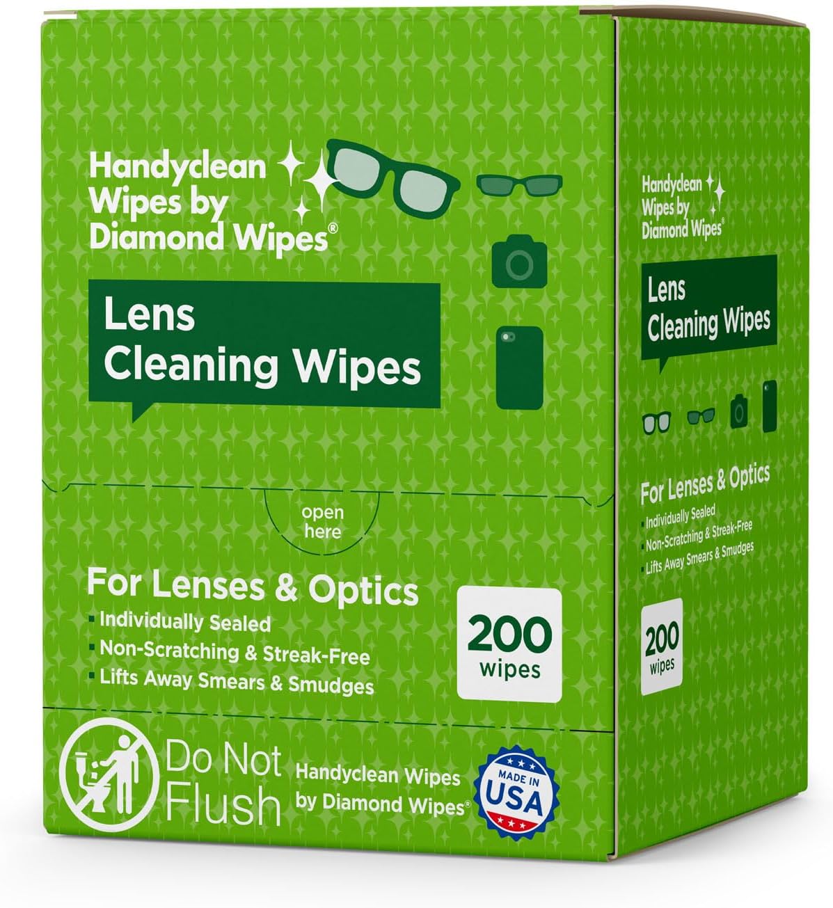 HandyClean Pre-Moistened Lens Cleaning Wipes, Eyeglass Wipes, Screen Wipes, 200 ct of 6 x 5 inches