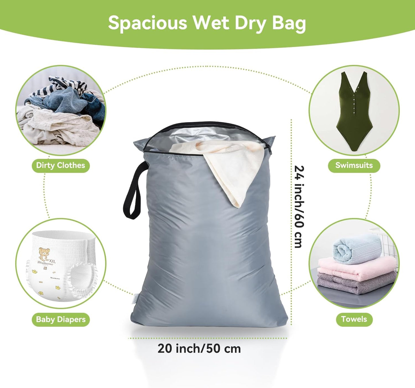OTraki 2PCS Large Wet Bag 20x24 inch Waterproof Bag for Swimsuit Reusable Wet Dry Bag With Portable
