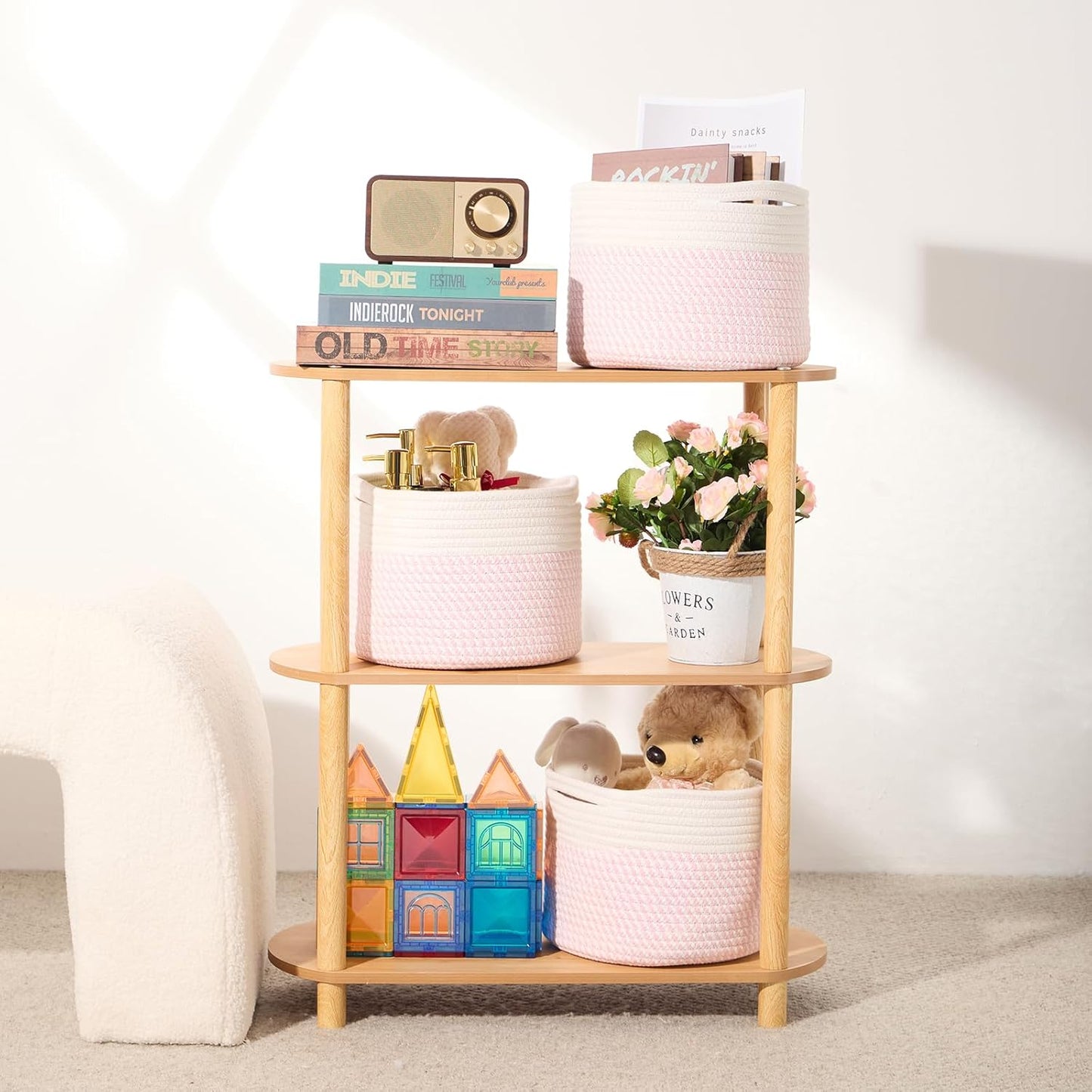 Small Basket for Organizing | Cube Shelf Closet Storage Baskets | 9.7×9.7×7.1” | Woven Rope Gift