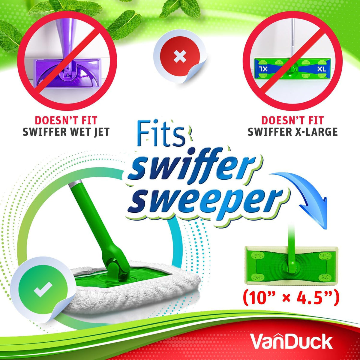 VanDuck Reusable 100% Cotton Mop Pads Compatible with Swiffer Sweeper (4-Pack), Terry Cloth Mop
