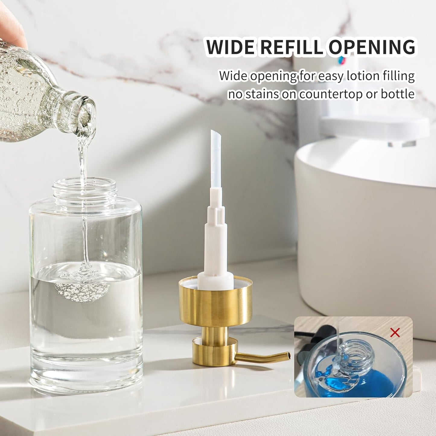 Enra Thick Glass Soap Dispenser with Stainless Steel Gold Pump,12oz Bathroom Hand Liquid Soap