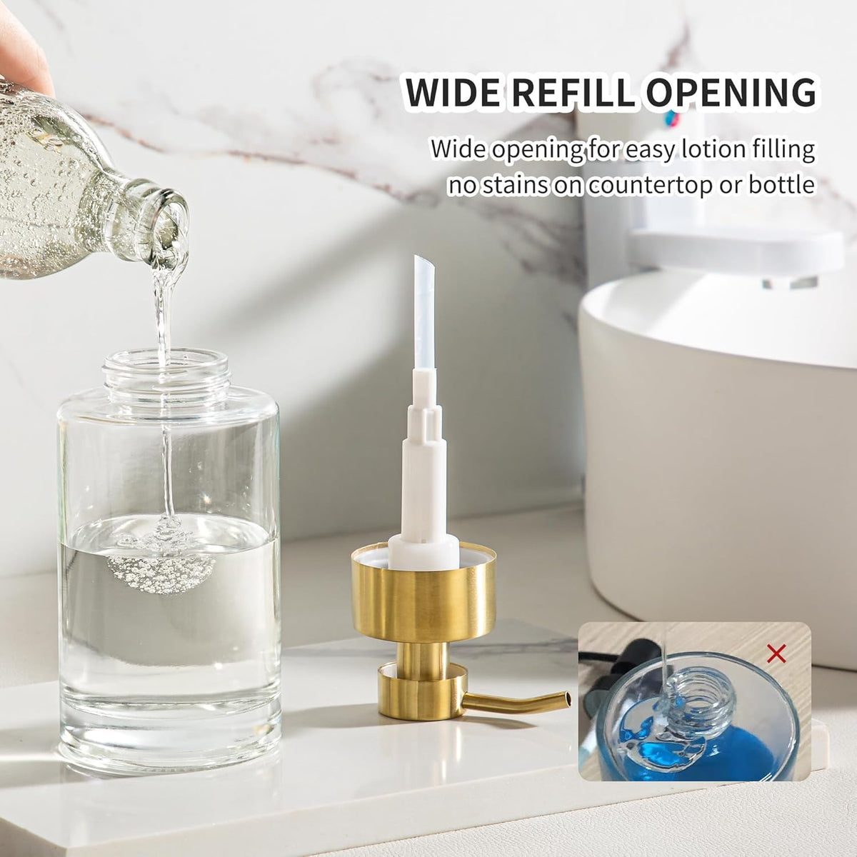 Enra Thick Glass Soap Dispenser with Stainless Steel Gold Pump,12oz Bathroom Hand Liquid Soap