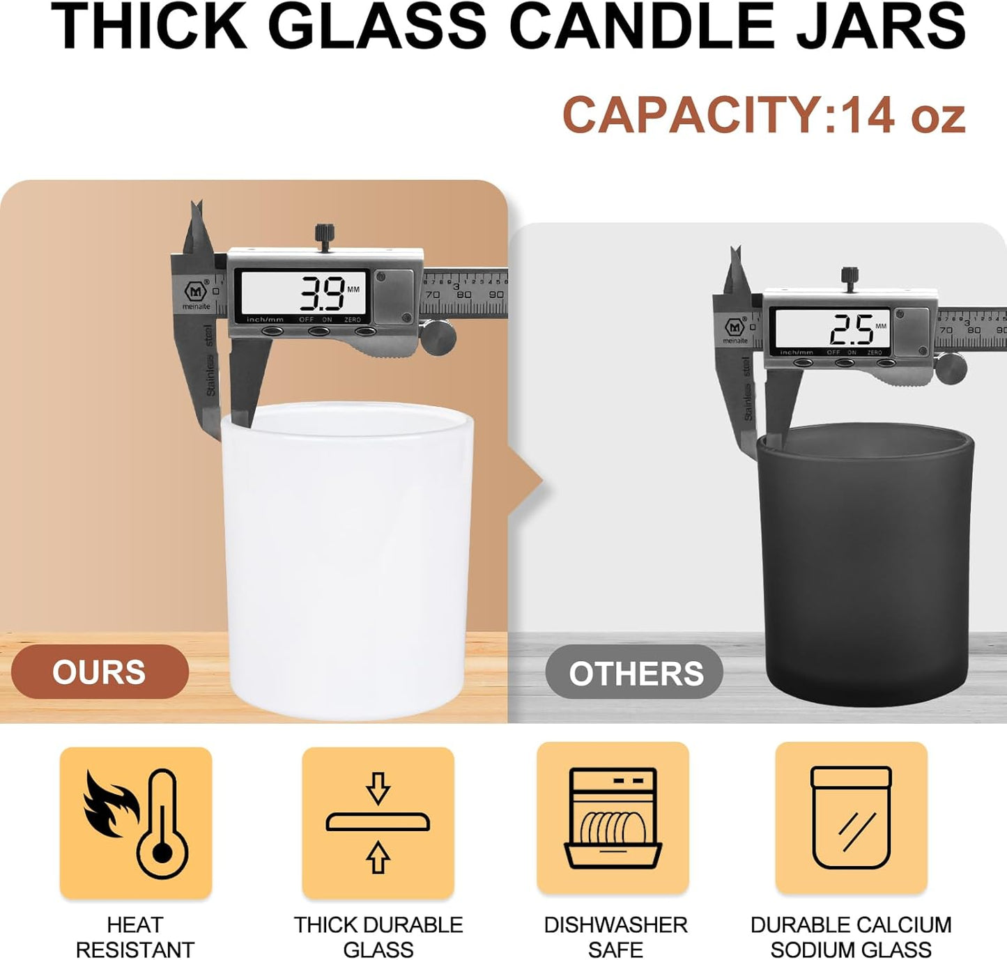 Thick Candle Jars for Making Candles 12 Pcs, 14 OZ Empty Jars with Wood Lids for Candle Making