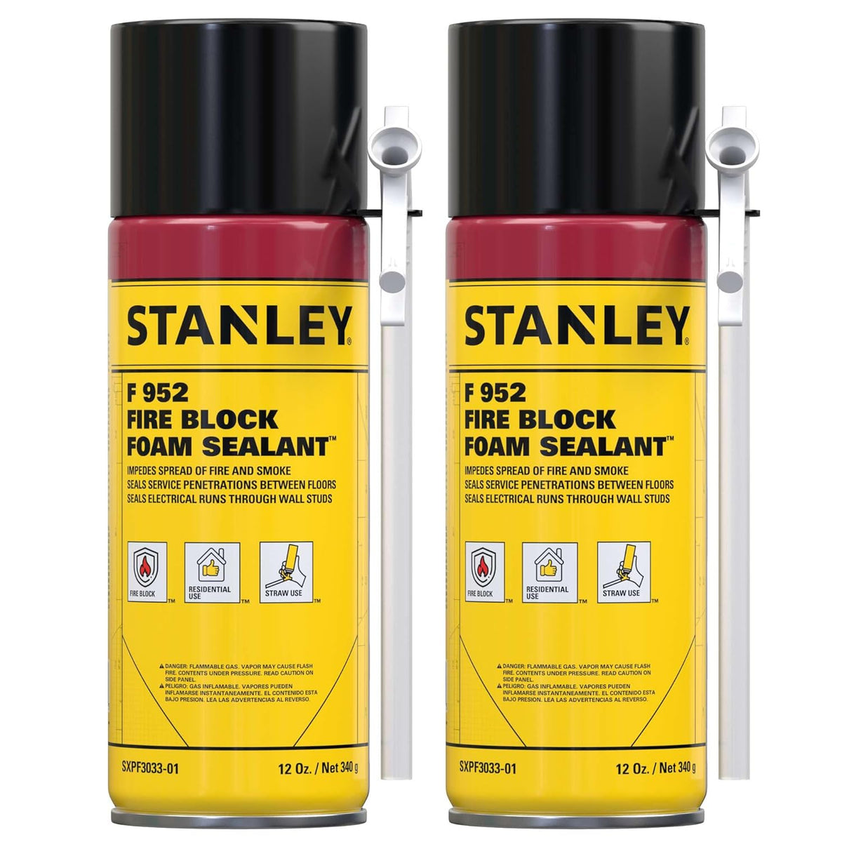 Stanley F952 Fire Block Spray Foam – (2x12oz) Fire Rated Expanding Polyurethane Foam Sealant for