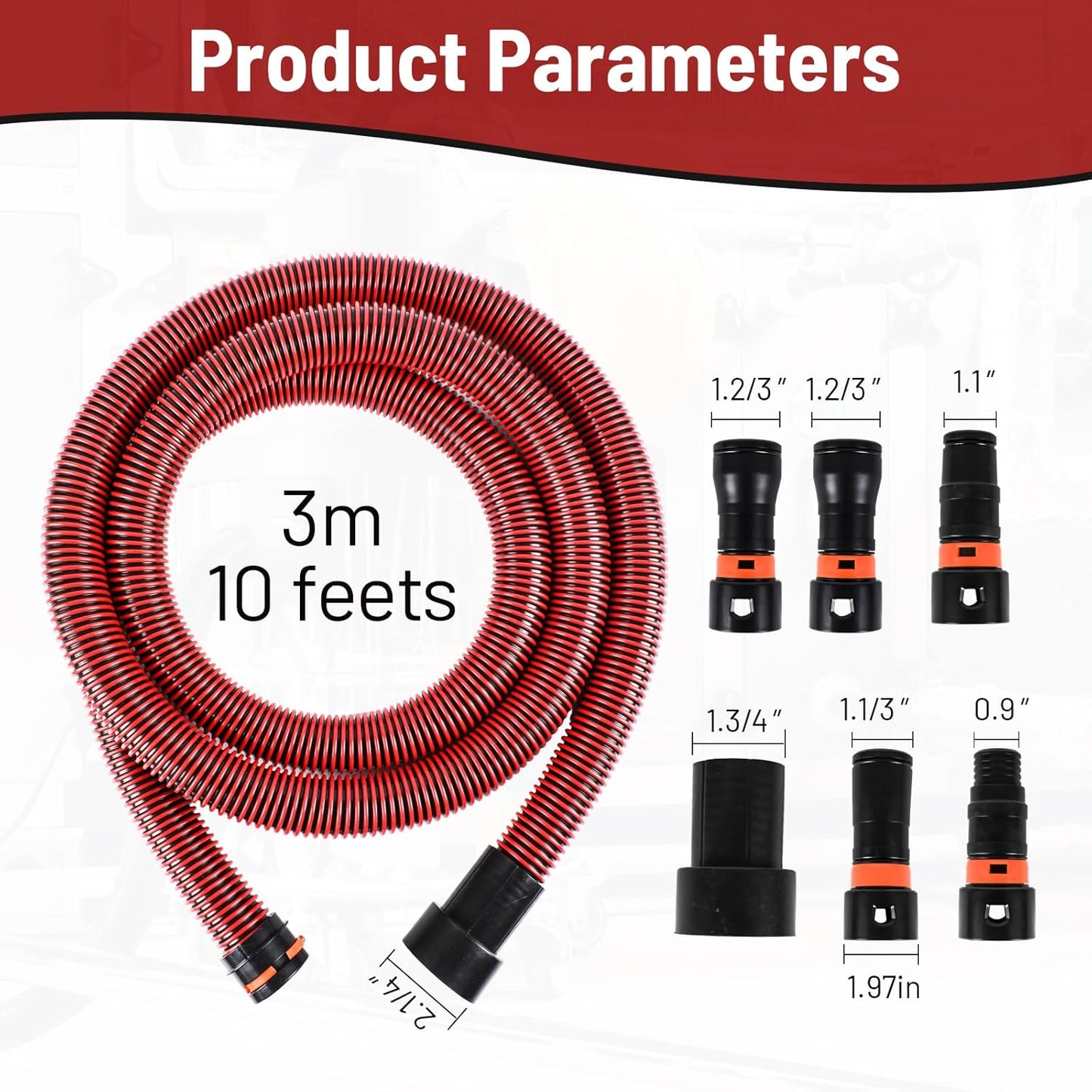 Klabb 10 Feet Dust Collection Hose Kit for Home and Shop Vacuums System with 6 Adapters of