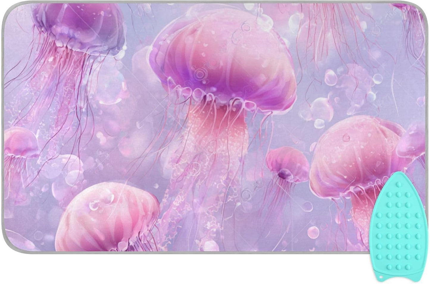 Pink Cute Jellyfishes and Bubbles Ironing Mat for Table top Portable Ironing Pad Blanket for Washer
