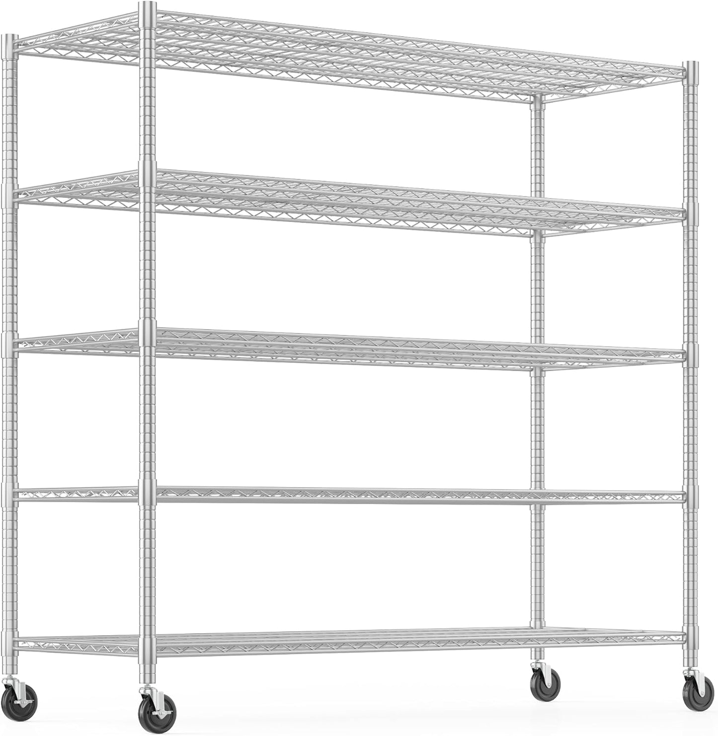 Himimi Storage Shelves with Wheels, 5-Tier Heavy Duty Steel Wire Rack Storage Shelving, Adjustable