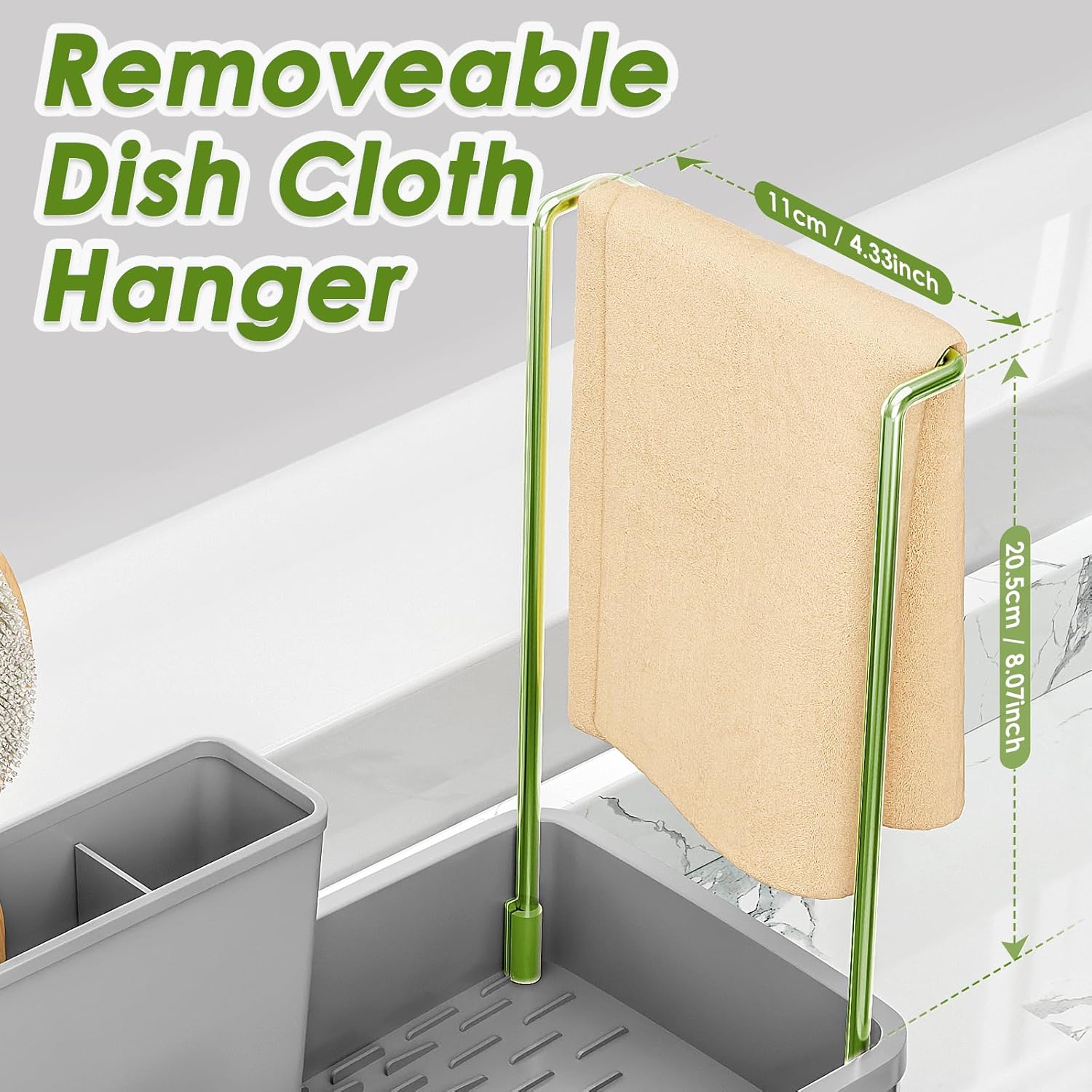Stainless Steel Sink Caddy, Sponge Holder for Kitchen Sink with Brush Holder & Dishcloth Rack