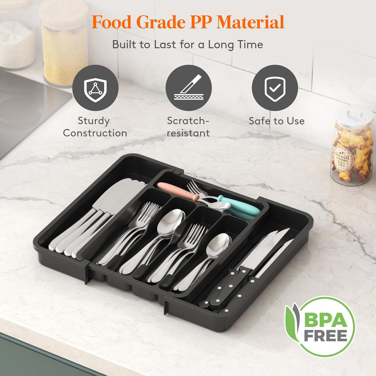 Lifewit Silverware Drawer Organizer, Expandable BPA Free Utensil Tray for Kitchen, Adjustable