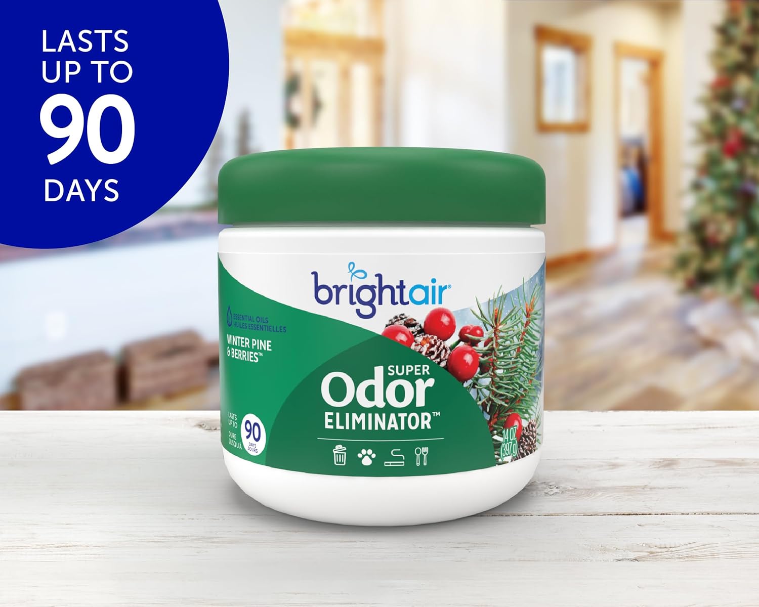 Bright Air 14 oz. Super Odor Eliminator, For Medium-Size Spaces, Winter Pine & Berries Scent, Case