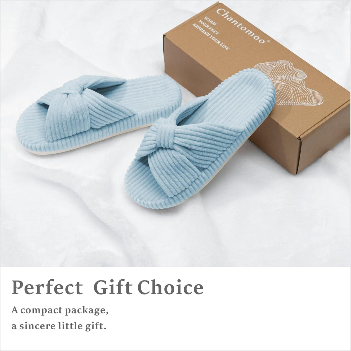 Chantomoo Slippers for Women Memory Foam House Bedroom Corduroy Bow Crossbands Slide Slipper Shoes