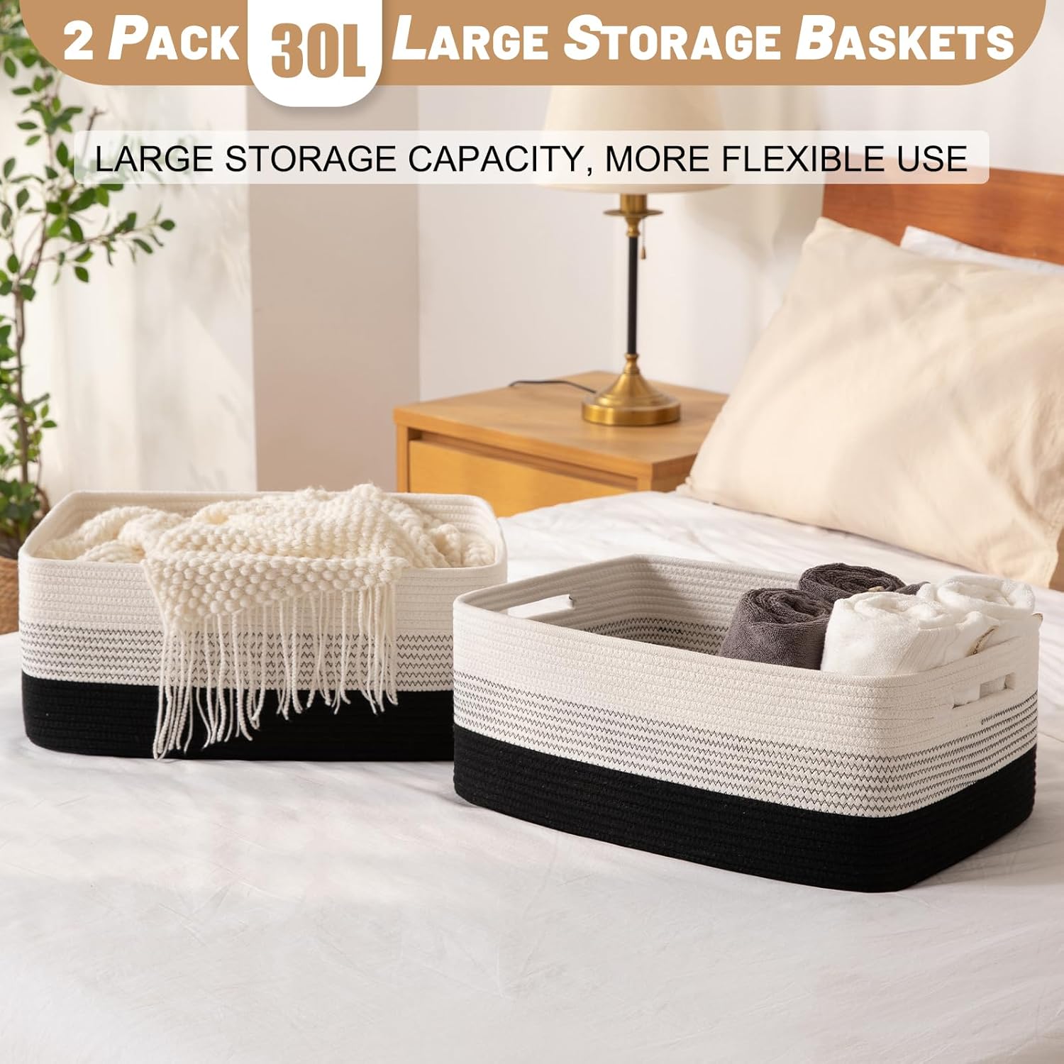Large Storage Basket for Organizing, Woven Rope Basket for Shelves, Closet Organizer Bins for