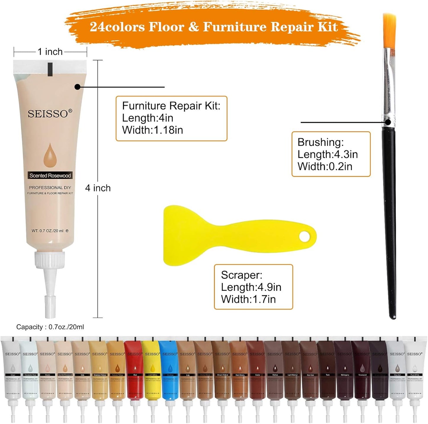 SEISSO Furniture Repair Kit 50 Pcs, 24 Colors Wood Fillers, Wood Paint, Wood Repair Kit, Wood Touch