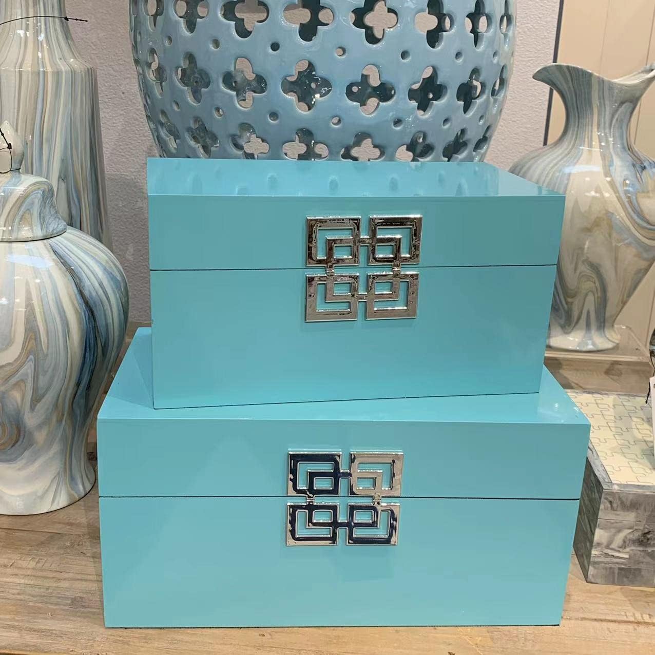 Galt International Large & Small Decorative Storage Box w/Hinged Lid - Classic Design Wood Decor
