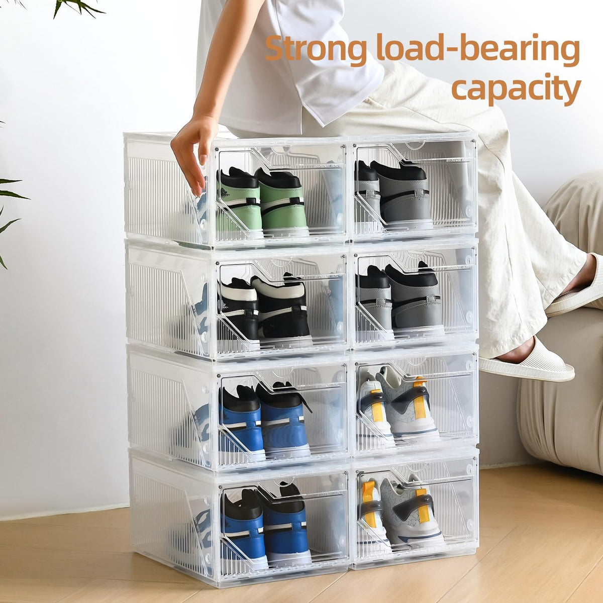 Modular XX-Large Shoe Organizer,Shoe Storage Organizer,10 Pack Shoe Box Clear Plastic
