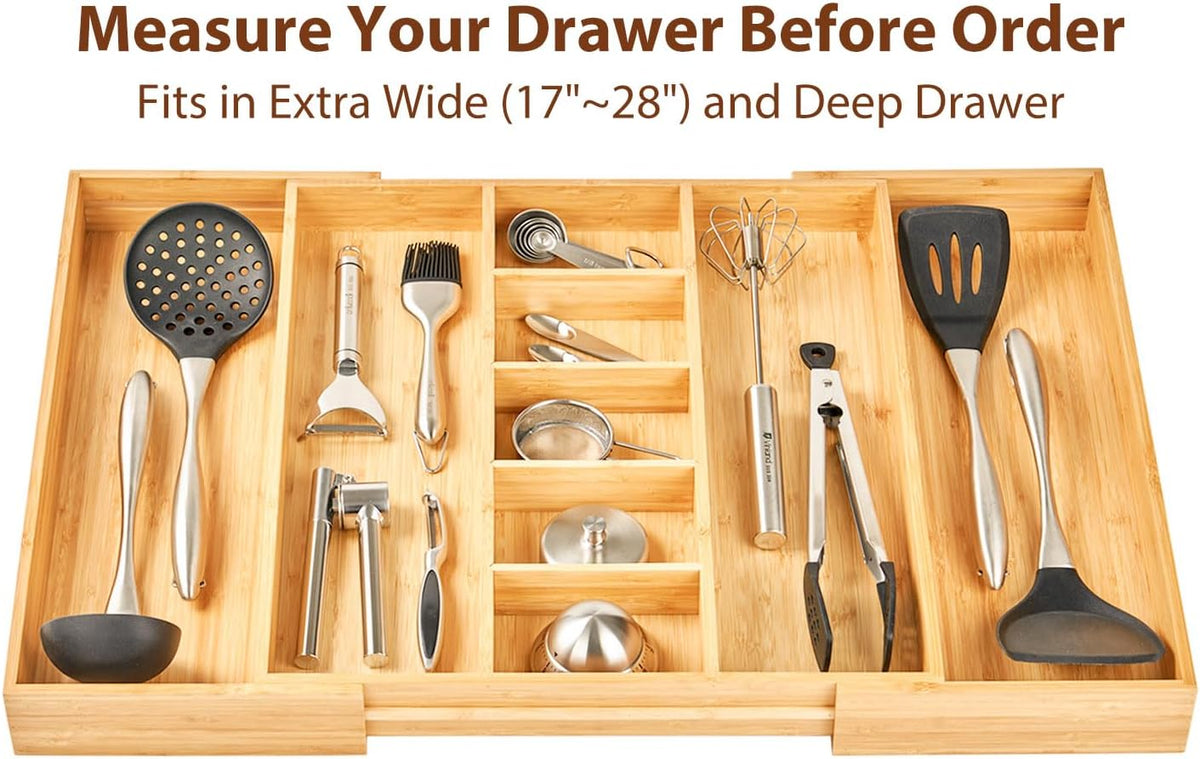 Umilife Extra Large Expandable Kitchen Drawer Organizer for Utensil and Junk, 19" Deep for Big