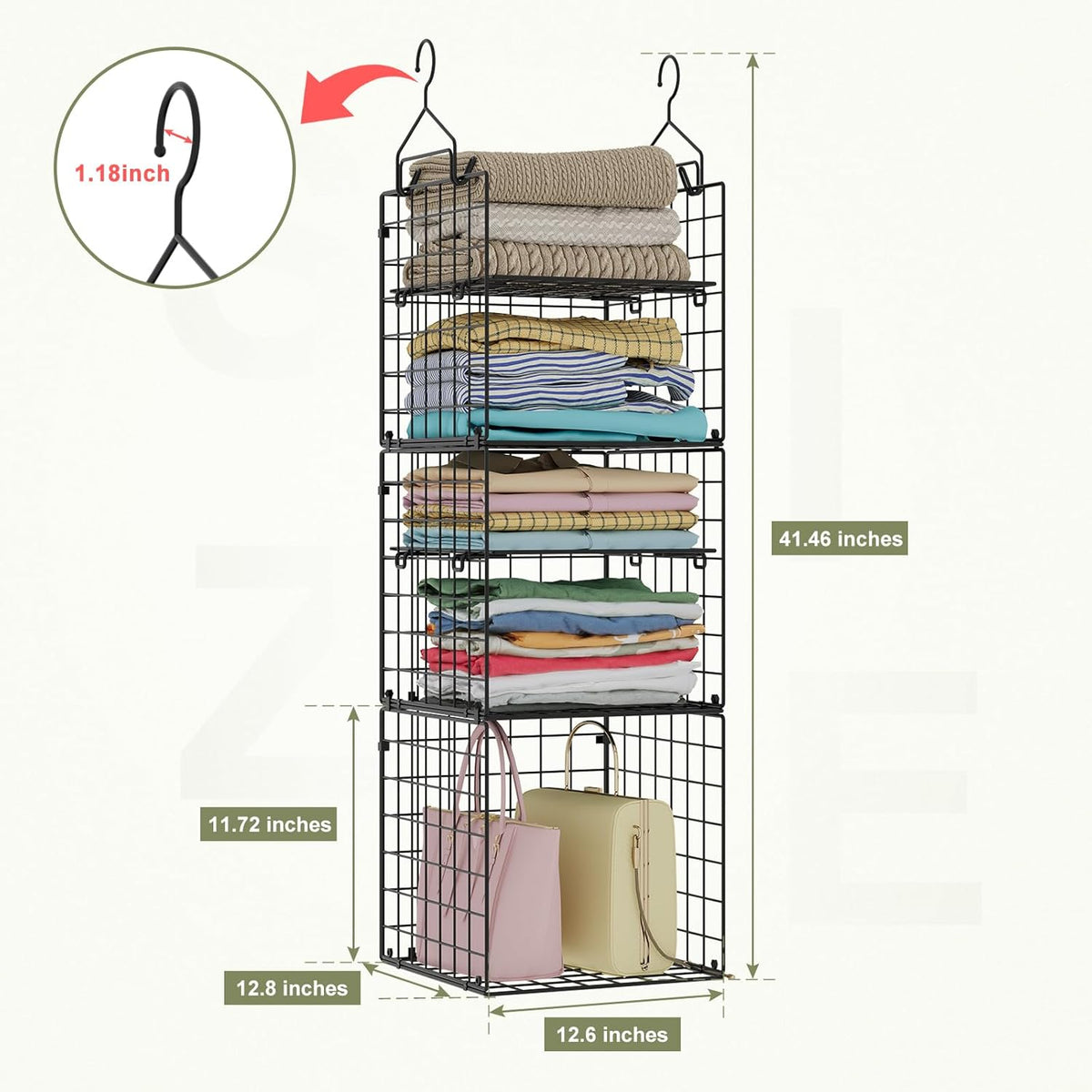 X-cosrack Hanging Closet Organizer and Storage - 5-Tier Closet Storage Organizer Baskets for