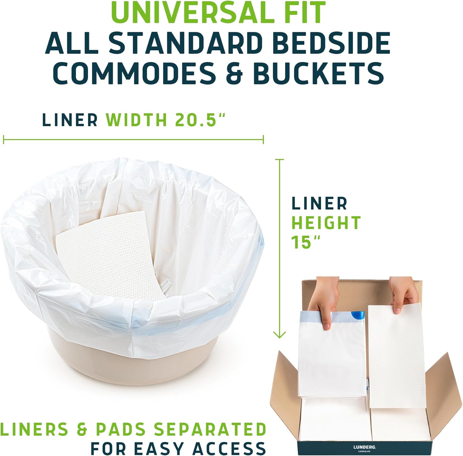 Lunderg Commode Liners with Absorbent Pads - Aloe Scent Medical Grade 150 Count Universal Fit