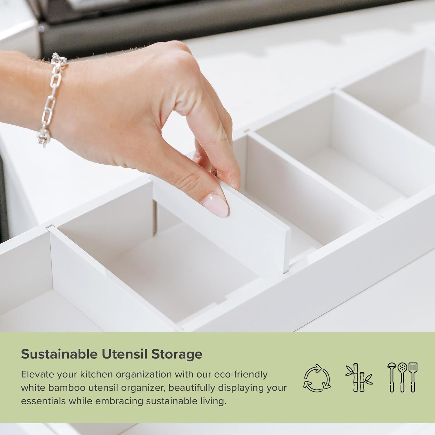 KitchenEdge Adjustable Kitchen Drawer Organizer for Utensils and Junk, Food-Safe Contract Grade