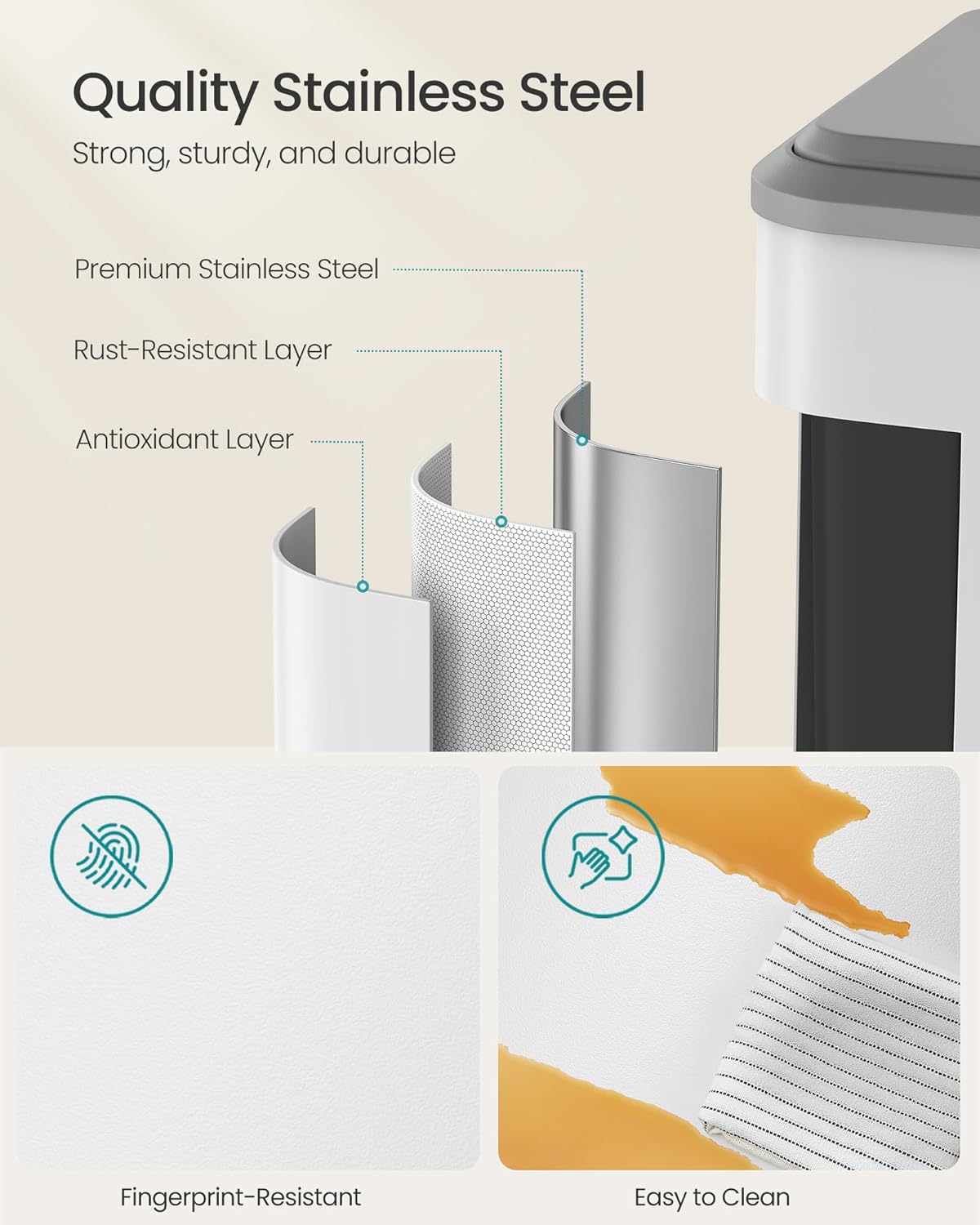 SONGMICS Trash Can, 2 x 8 Gallon (2 x 30 L) Double Garabge Can for Recycling and Waste, Stainless