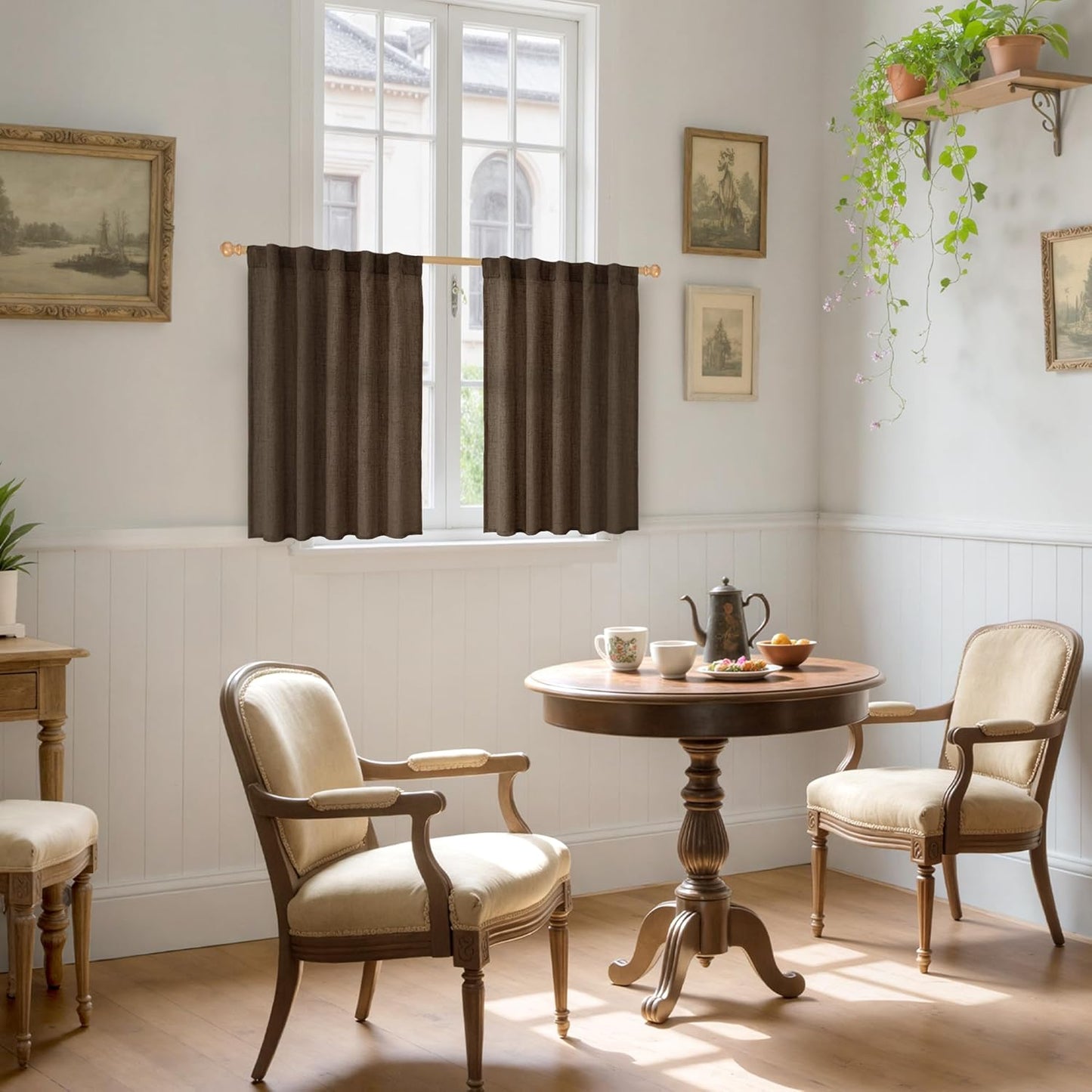 YoungsTex Brown Linen Cafe Curtains 36 Inches Long for Fall Decor, Small Light Filtering Drapes