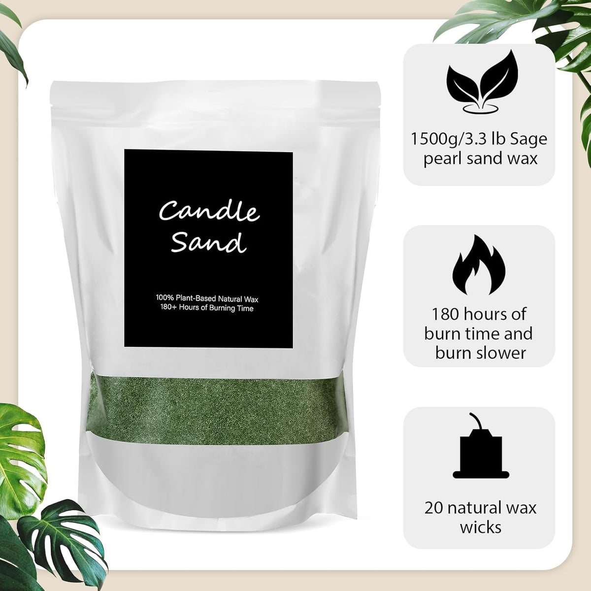 MTLEE Candle Sand 3.3 lb DIY Pearled Candle Making Kit Included 20 Pcs Wicks and Refillable Beaded