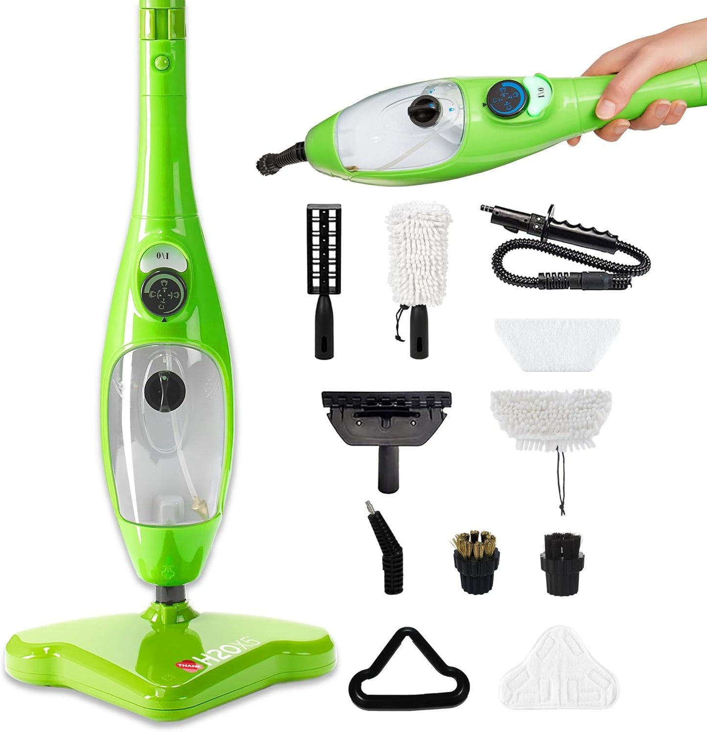 H2O X5 5-in-1 Multi-Purpose Steam Mop, Handheld Steam Cleaner, Adjustable Height, Removable Tank