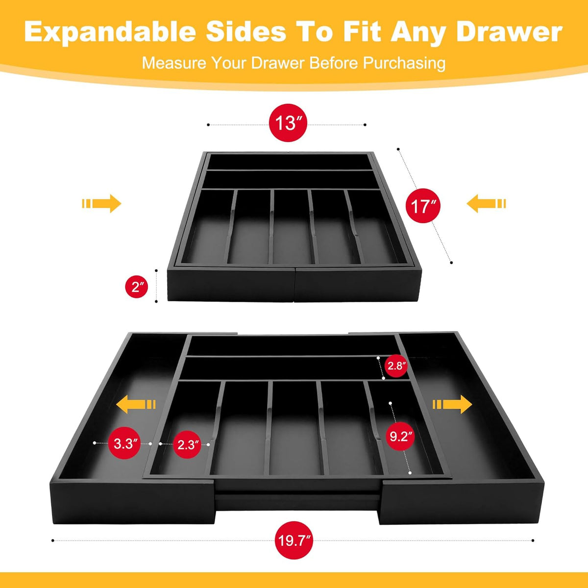 Large Premium Bamboo Silverware Organizer - Expandable Drawer Organizer & Utensil Organizer