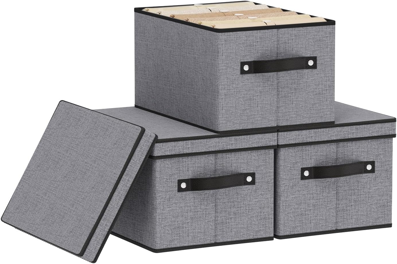 Fabric Storage Boxes, 7.1 x 9.1 x 13 Inch Baskets for Shelves with Lids, Wardrobe Organiser with